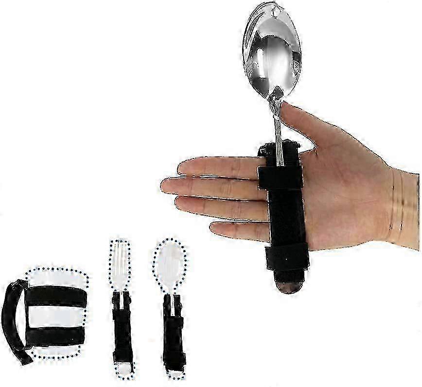 Improved Grip Eating Aids Strap for Elderly Care & Disabled Patients -  Auxiliary Strap Spoon