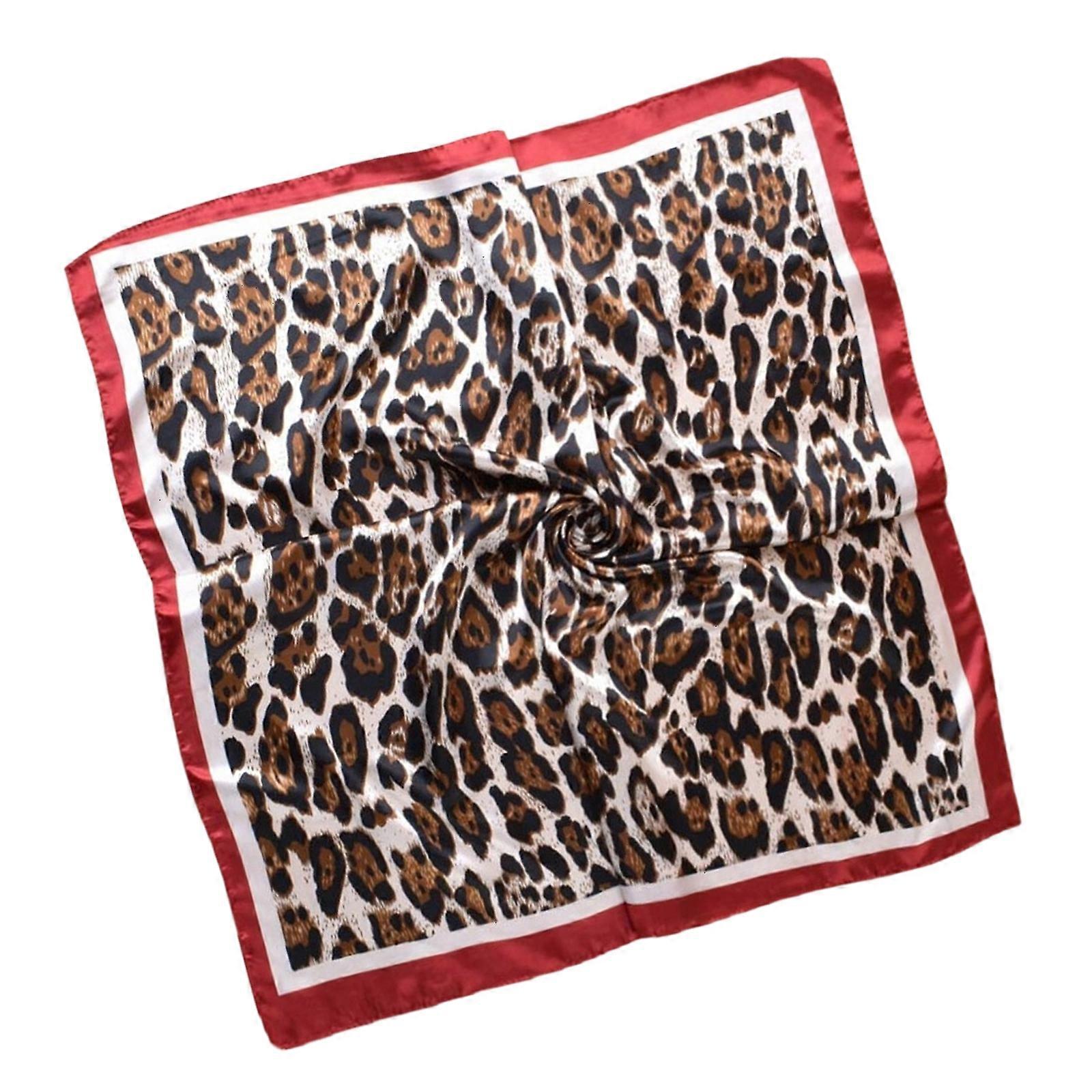 90cm Square Leopard Print Scarf Soft Comfortable Polyester Headscarf Multipurpose Headwrap Stylish Clothing Accessory  Red