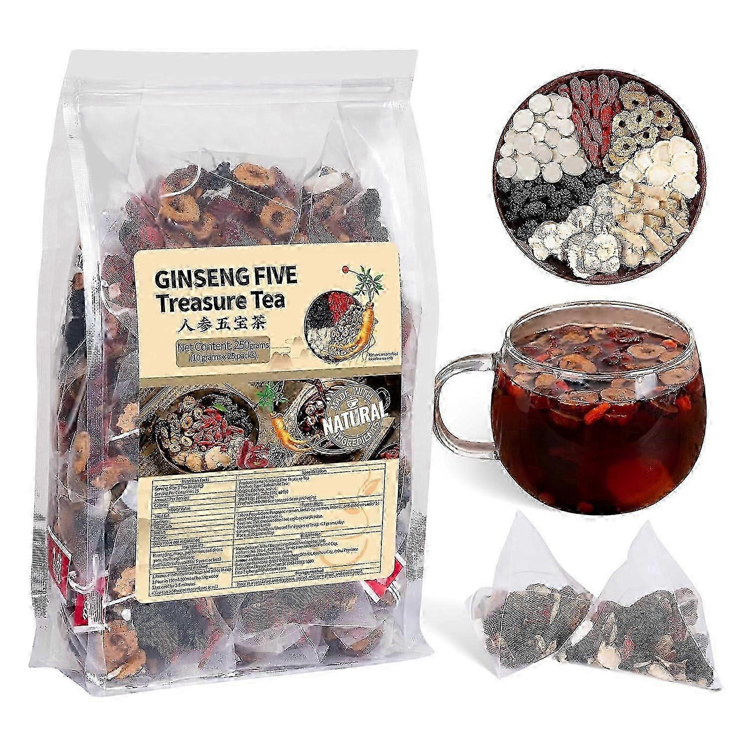 Ginseng Five Treasures Tee Munuaisten sävyttävä tee Kiinalainen yrttitee valmistus Luonnollinen orgaaninen mies ja nainen munuaiset ja myrkkyjä poistava tee arvokas