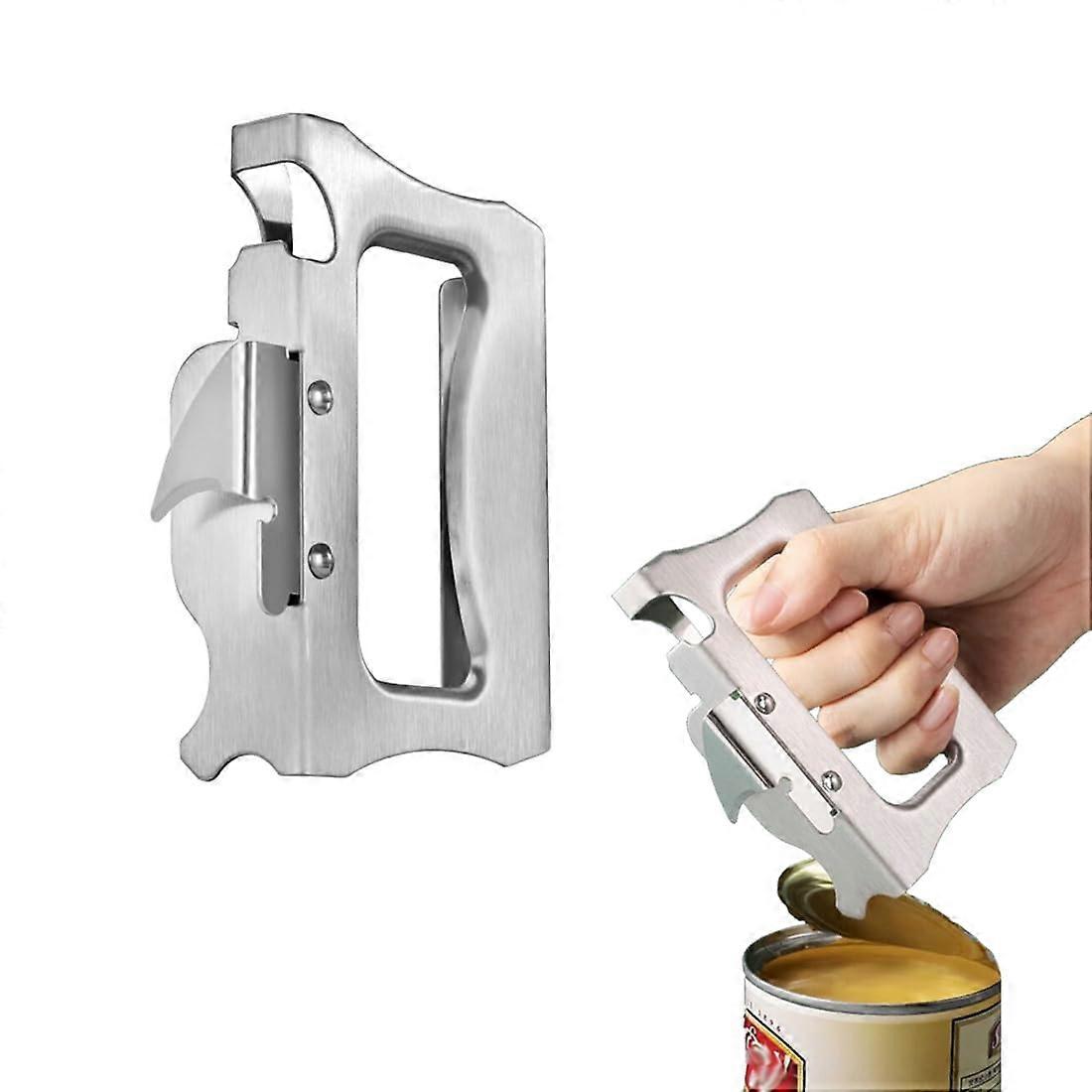 Stainless Steel Can Opener with Smooth Edge, Manual Jar Lid and Bottle Cap Opener for Kitchen Use