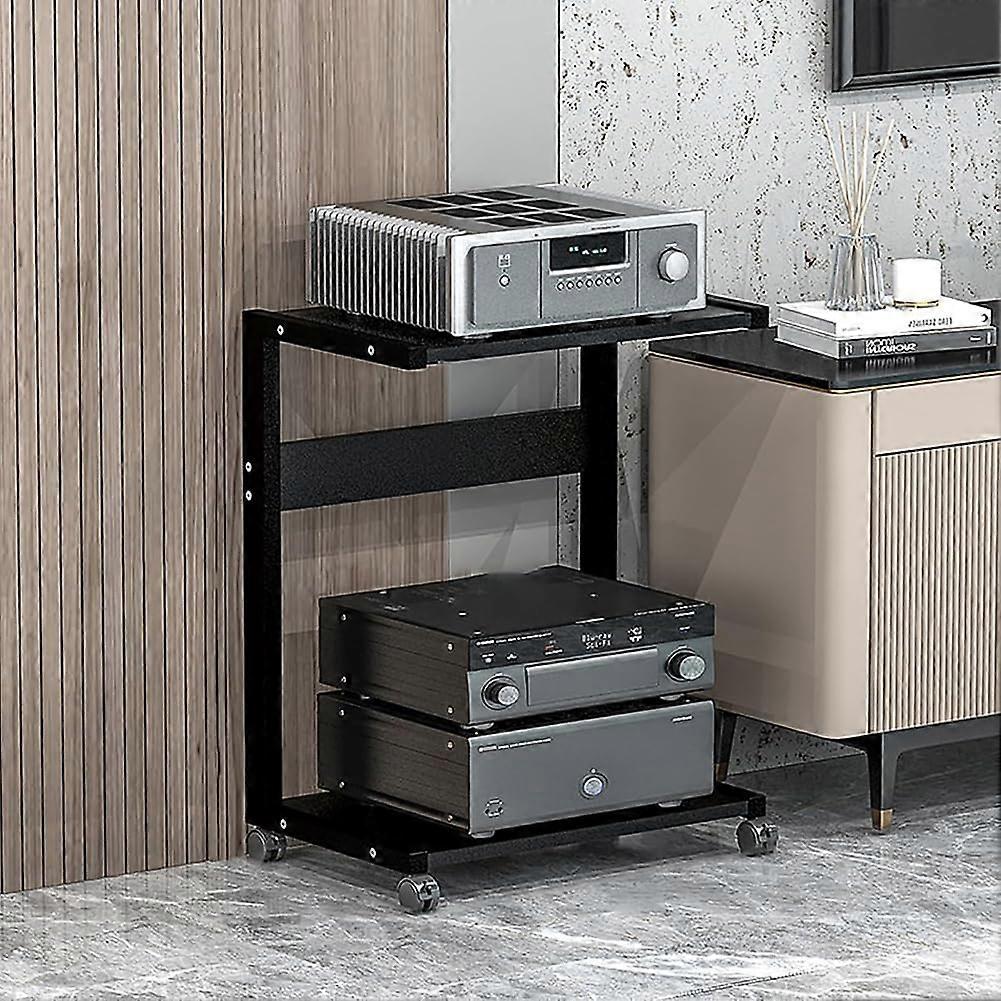 Rolling AV Media Stand Black 50x40x70 cm, Media Console With 4 Wheels, Audio Cabinet For Record Player/Game Console