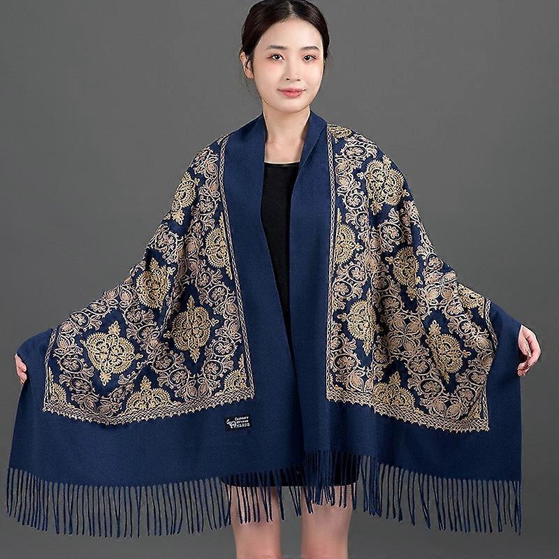 Xale/Estola/Cachecol/Manta de Viagem em Lã com Bordados de Pashmina e Caxemira