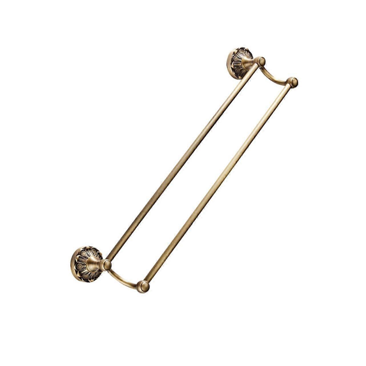 Bronzed Brass Double Bar Towel Rack Wall Mounted Bathrobe Holder with Round Base for Bathroom Storage