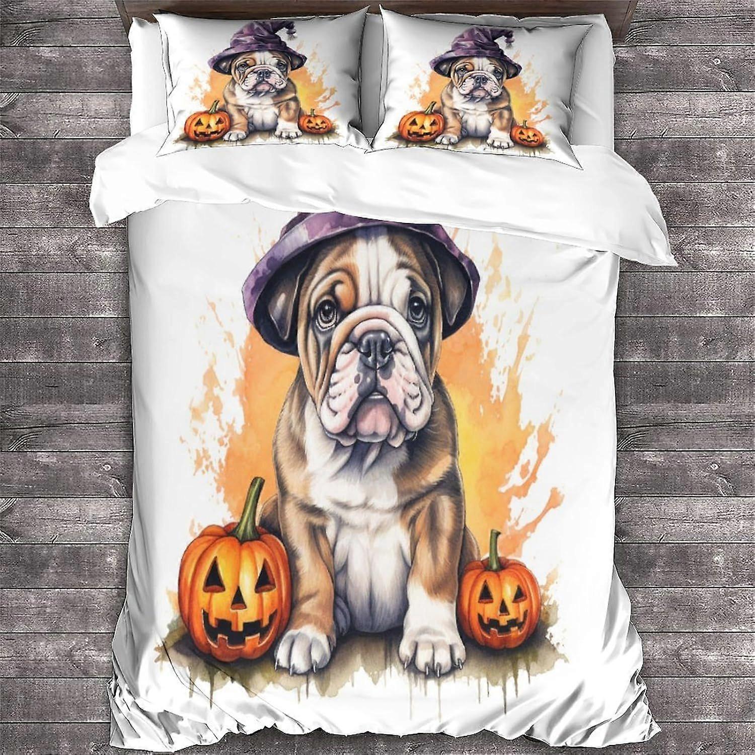 LikeEj Dog Bedding Set Duvet Capa 3D Animal Pattern Comforter Cover Ultra Soft Halloween Tema Capa Colcha para Adolescentes Duplo