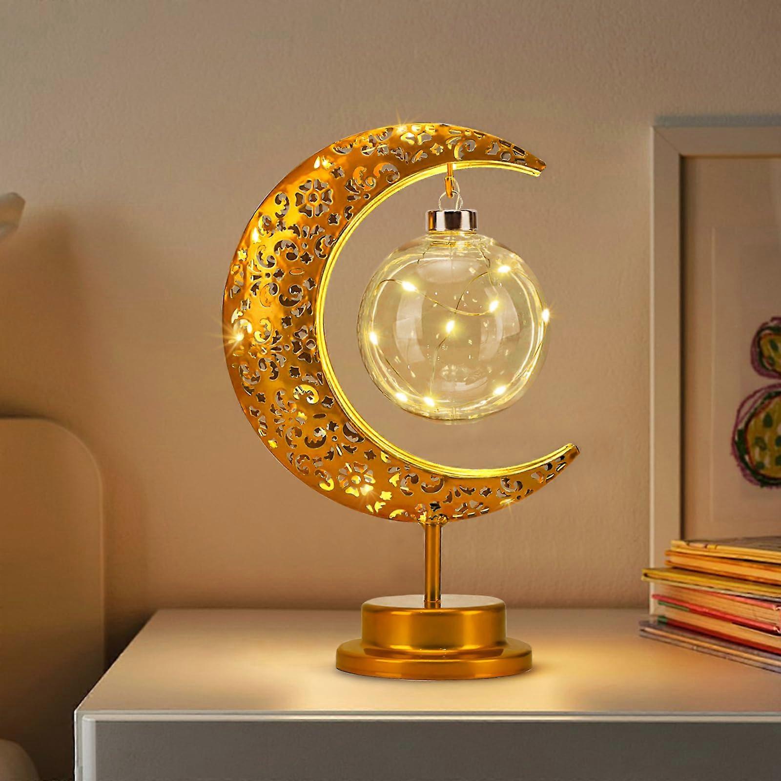Moon Lamp LED Crescent Table Night Light with Warm Glow, Battery Powered for Bedroom Decor Gold