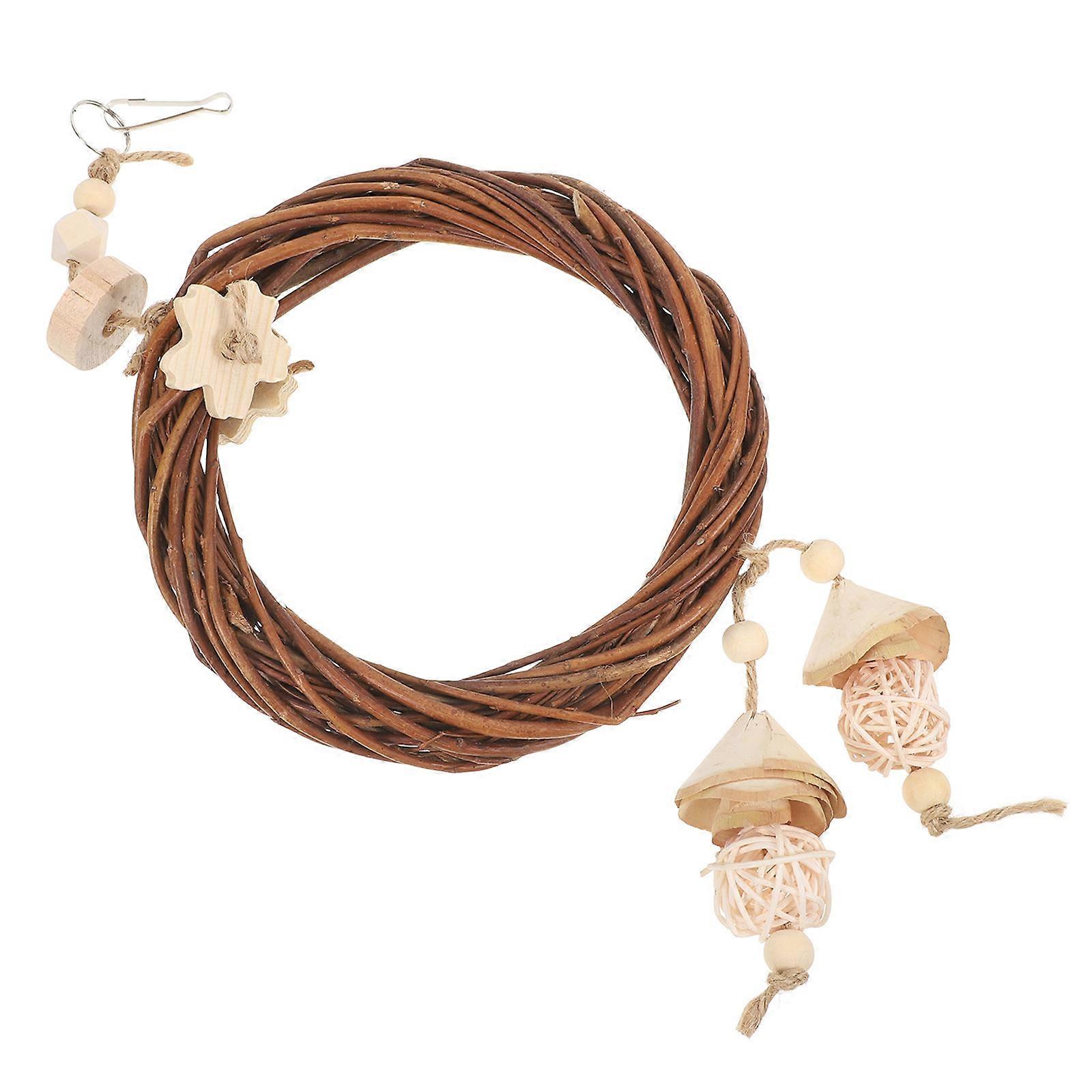 Parrot Toy Wood Bird Chew Toy with Ring for Cage Training