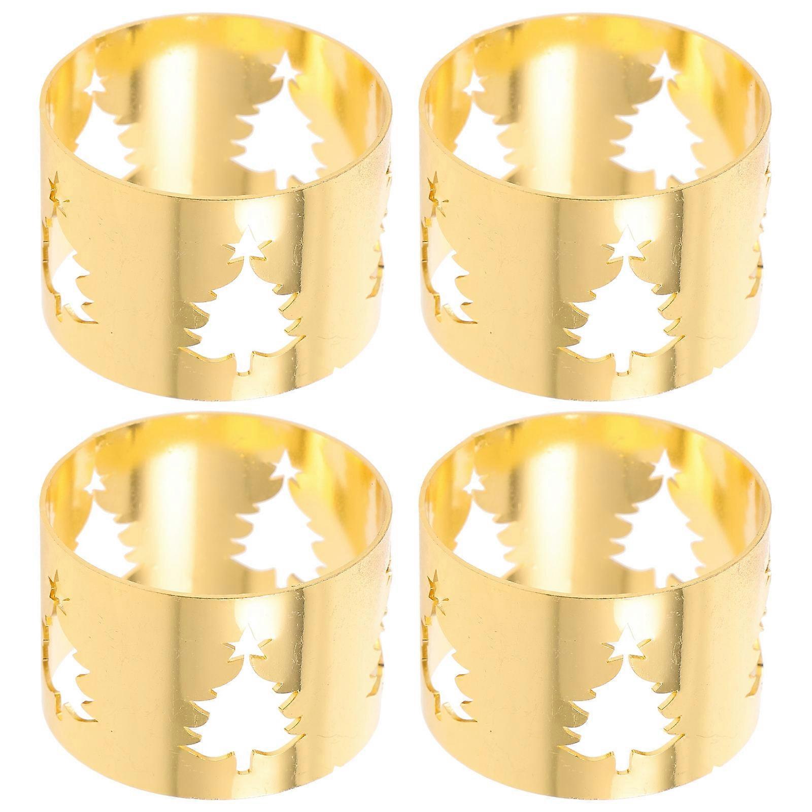 Decorative Napkin Rings Christmas Tree Pattern For Dining Table Accessories 4.5x3cm 4Pcs
