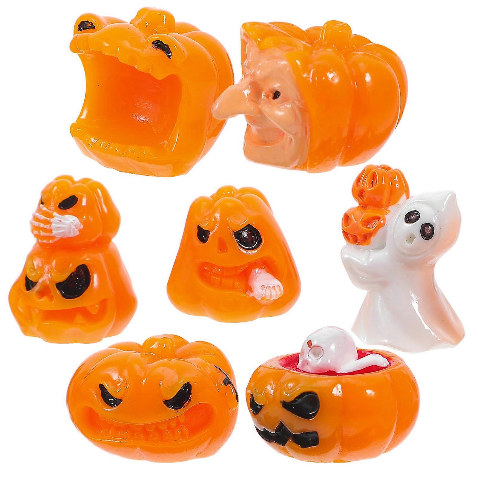 7Pcs Halloween Mini Resin Figurines Pumpkin Ghost Design Decorations