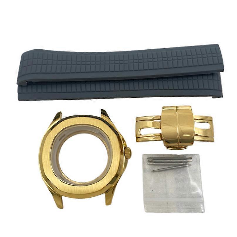 42mm Watch Replacement Gold Case & Strap Set Compatible with NH35 Movement Sapphire Crystal Fits 32mm Dial (Gold Case + Gray Strap)