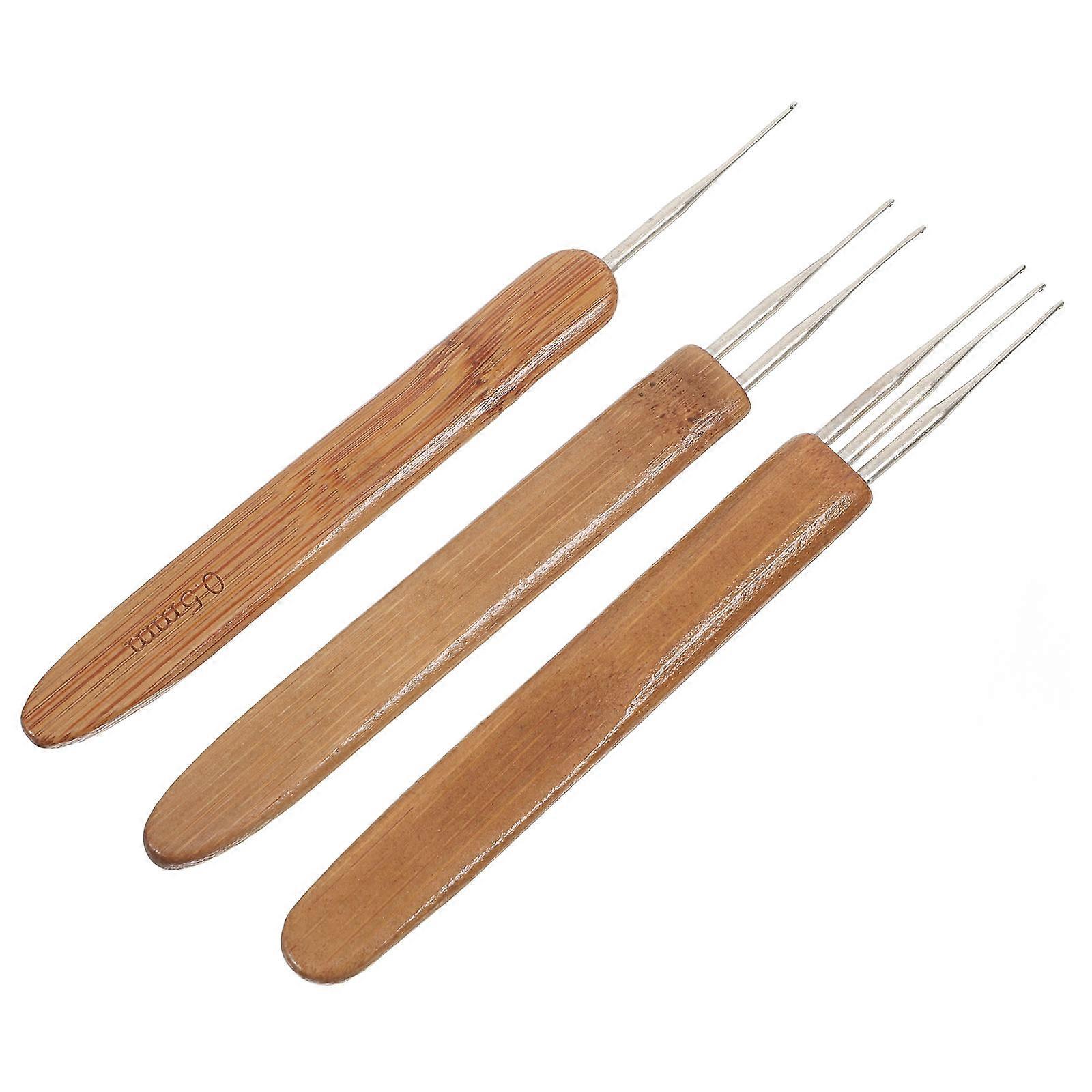 Durable Dreadlock Crochet Hook Set with Bamboo Handles 3 Hooks for Locs Braid Craft 3pcs