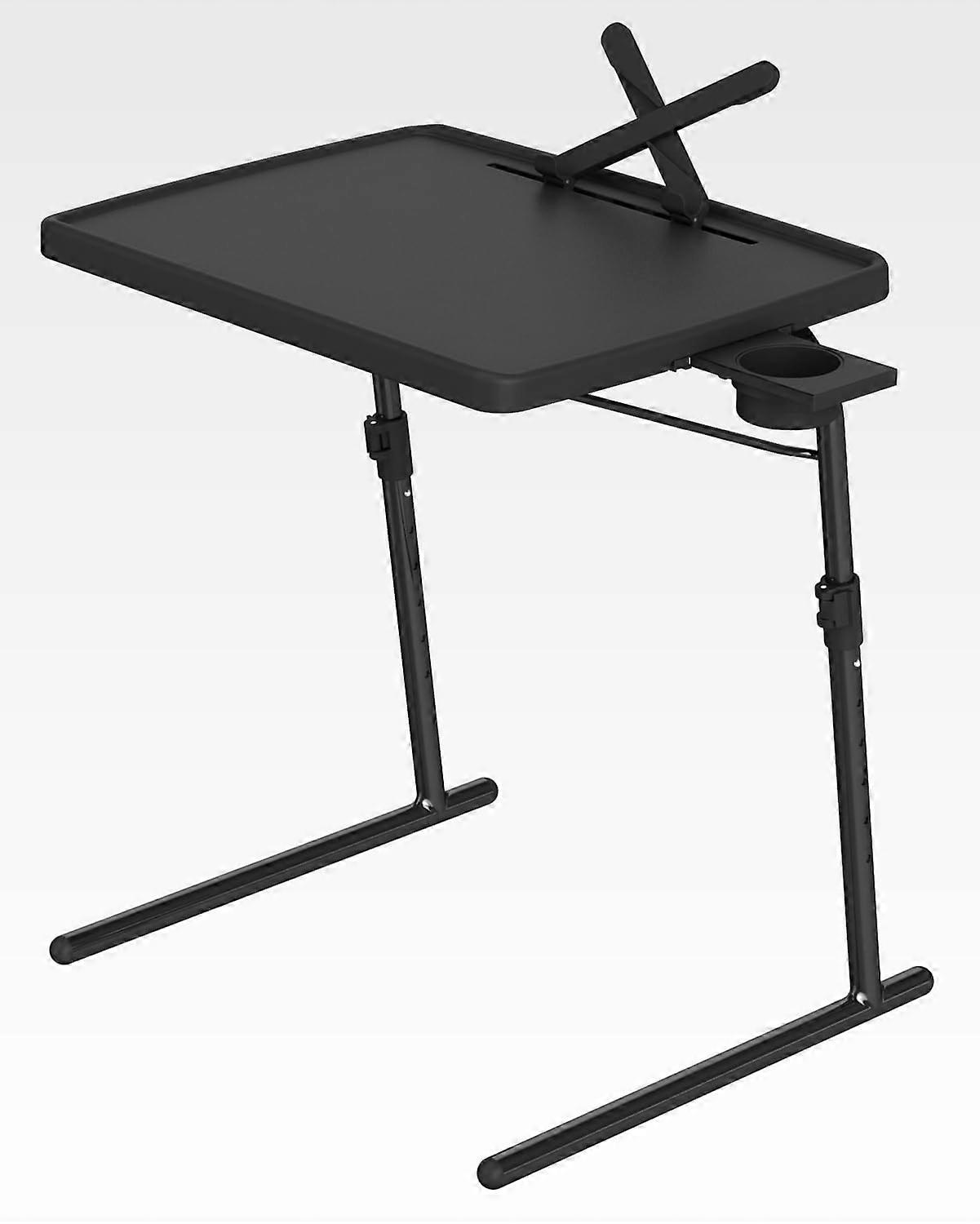 Adjustable TV Tray Table with Cup Holder, Large Folding Laptop Table for Couch and Bed, Black