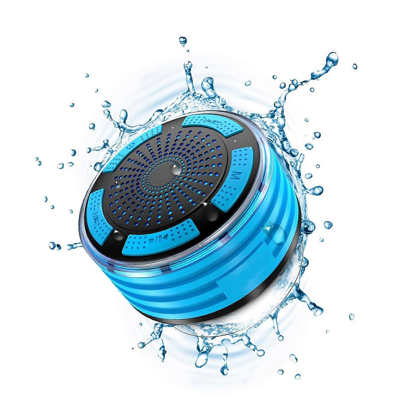 Bluetooth Shower Speaker With Suction Cup IP67 Waterproof FM Radio LED Ambient Light For Shower Room Bike Car Blue