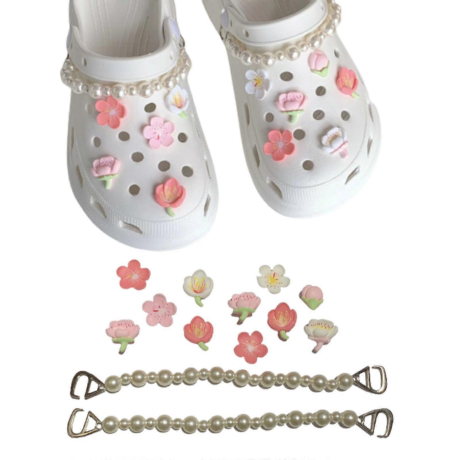 13pcs Shoe Charms Set with Pearl Chains