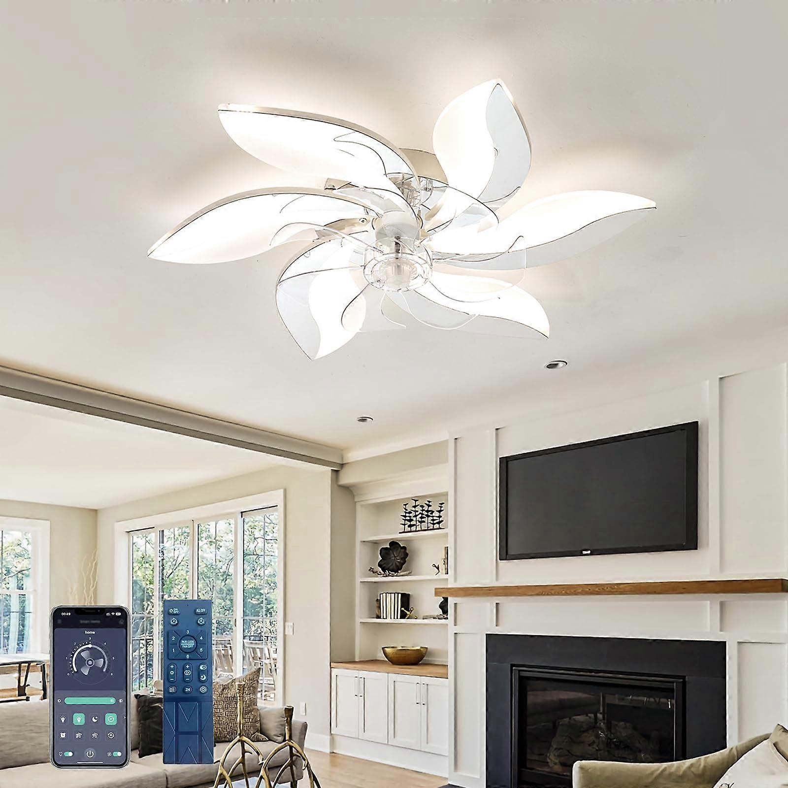 Smart Ceiling Fan with LED Light, Remote, 6 Speeds, 3Color Dimmable, Timer, Quiet for Bedroom