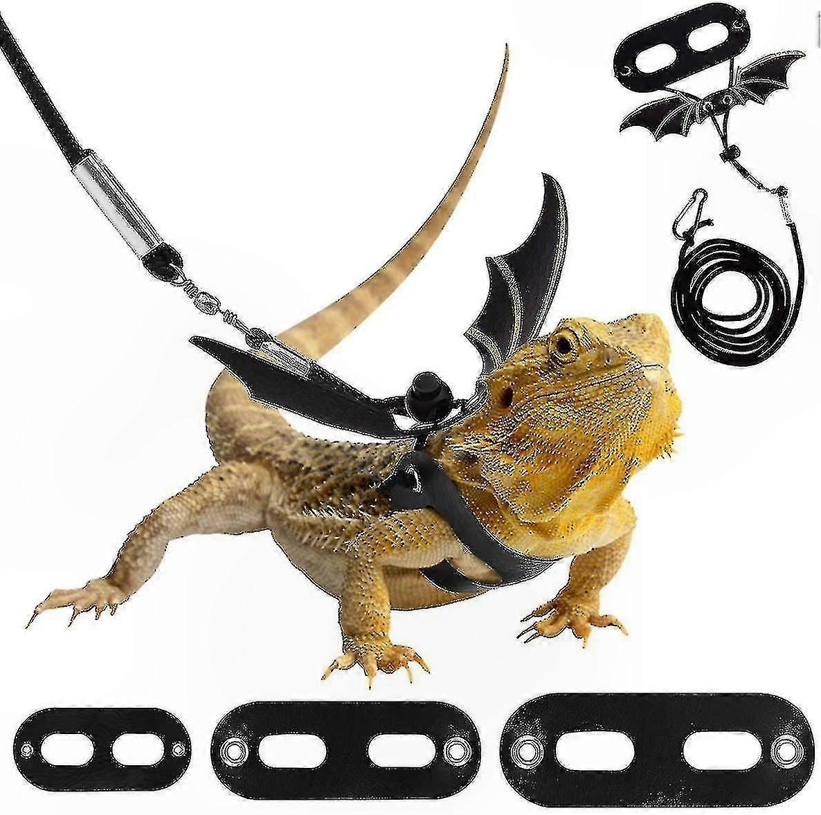 Adjustable Leather Reptile Harness with Bat Wing Design for Outdoor Use, 3 Sizes Available