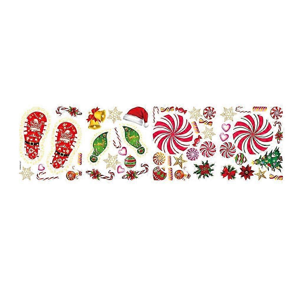 Christmas Footprints Floor Stickers Candy Cane Pattern DIY Window Wall Decals