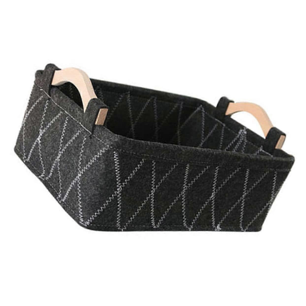 Desktop Storage Basket Felt Organizer with Wooden Handle for Home Office and Pantry Use