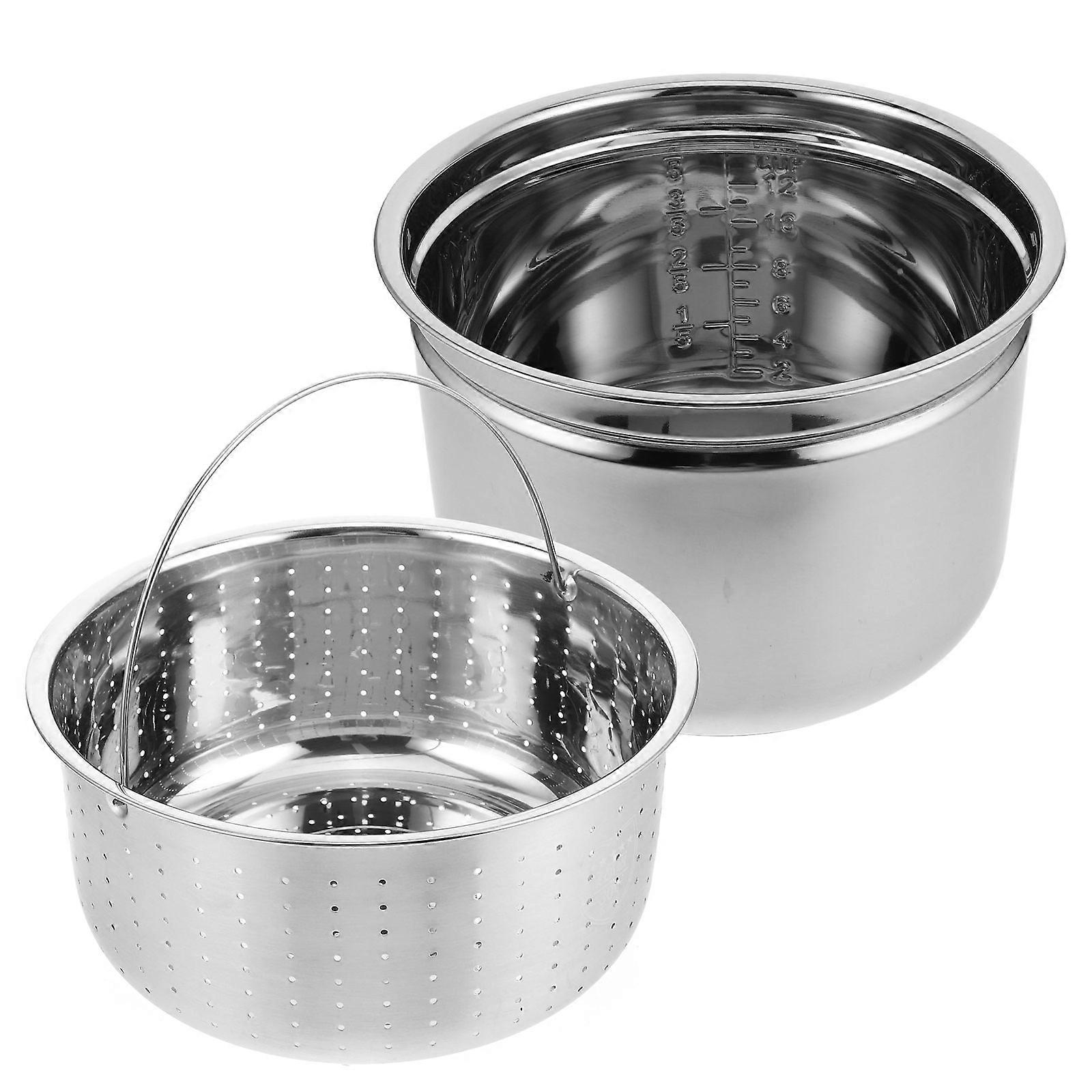 Electric Cooker Rice Cooker Pot Replacement for Steaming 1Set Silver