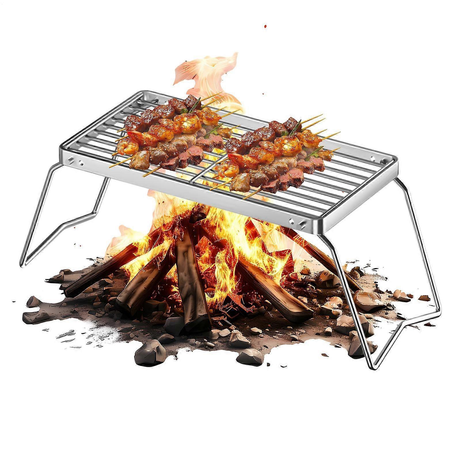 Portable Camping Grill Rack with Foldable BBQ Cooking Grid for Fire Pit Outdoor Cooking 16x30cm