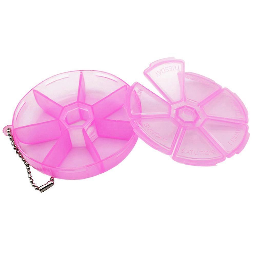 Rotating Weekly Pill Box Organizer for Storage Round 7 Compartments Pink