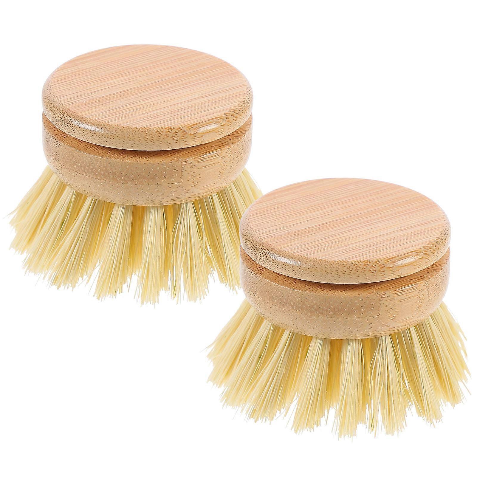 Bamboo Brush Kitchen Pot Cleaning Brush for Dirt 2Pcs Replacement