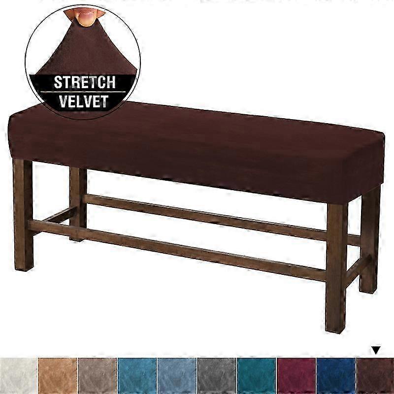Velvet Stretch Bench Cover, Soft Thick Removable Washable, Brown, Medium