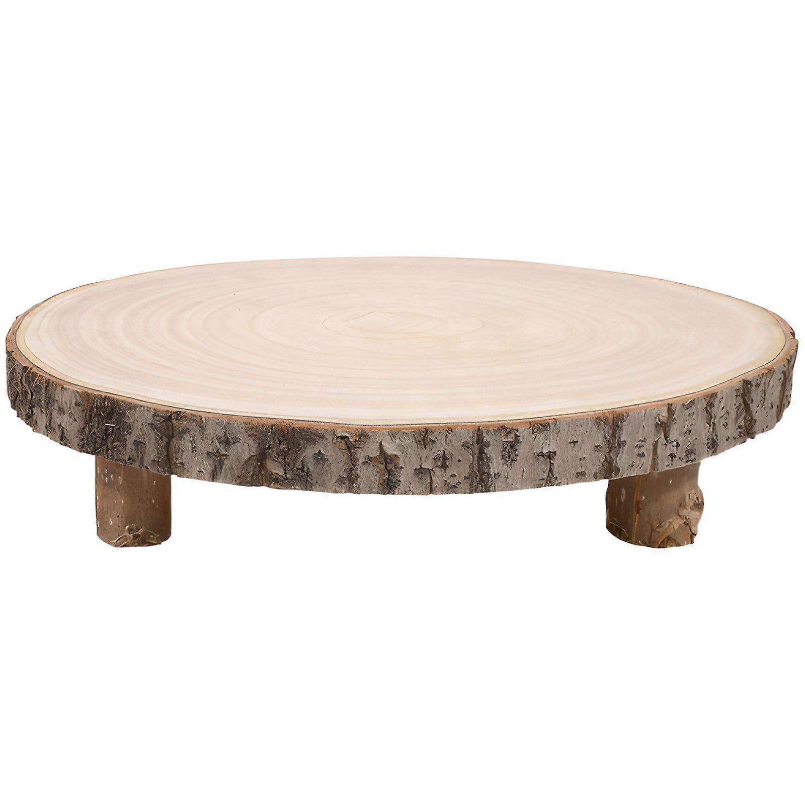 Wooden Cake Stand with Bark Edge, Rustic Solid Wood Serving Tray for Cake and Charcuterie