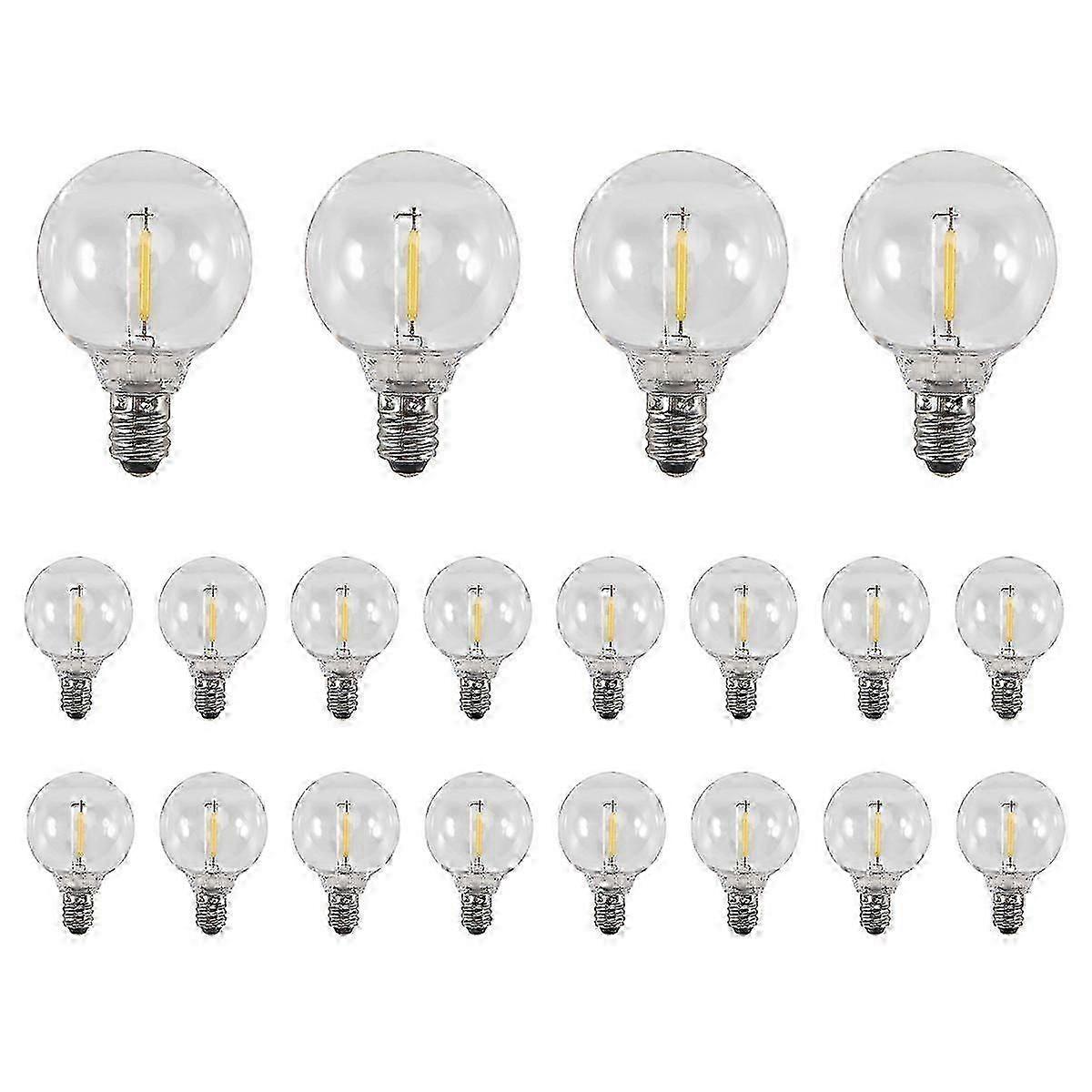20 Pcs G40 LED Replacement Bulbs E12 Screw Base Shatterproof Globe Lights for Solar String