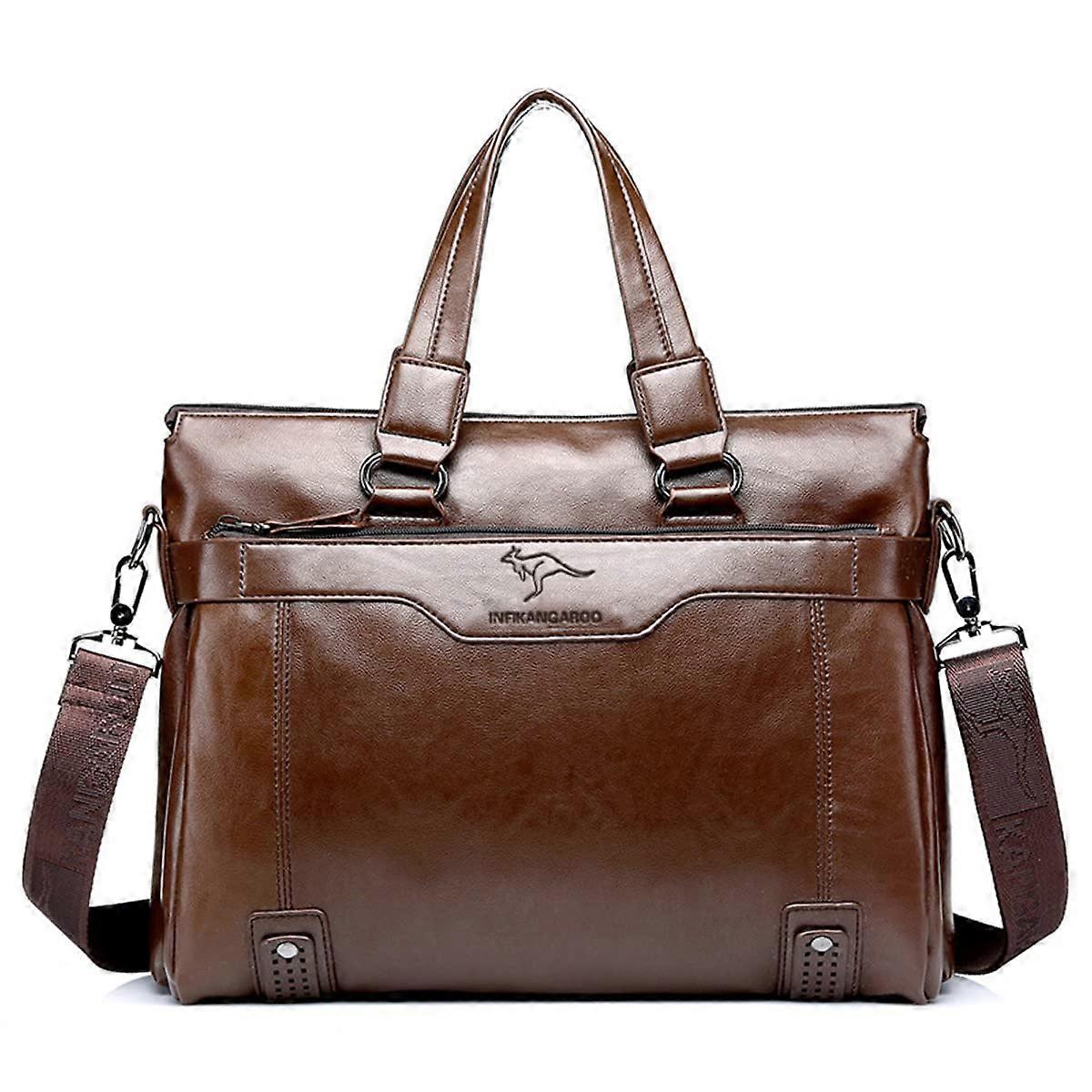 Men's Leather Laptop Bag   Leather Messenger Briefcase with Adjustable Shoulder Strap