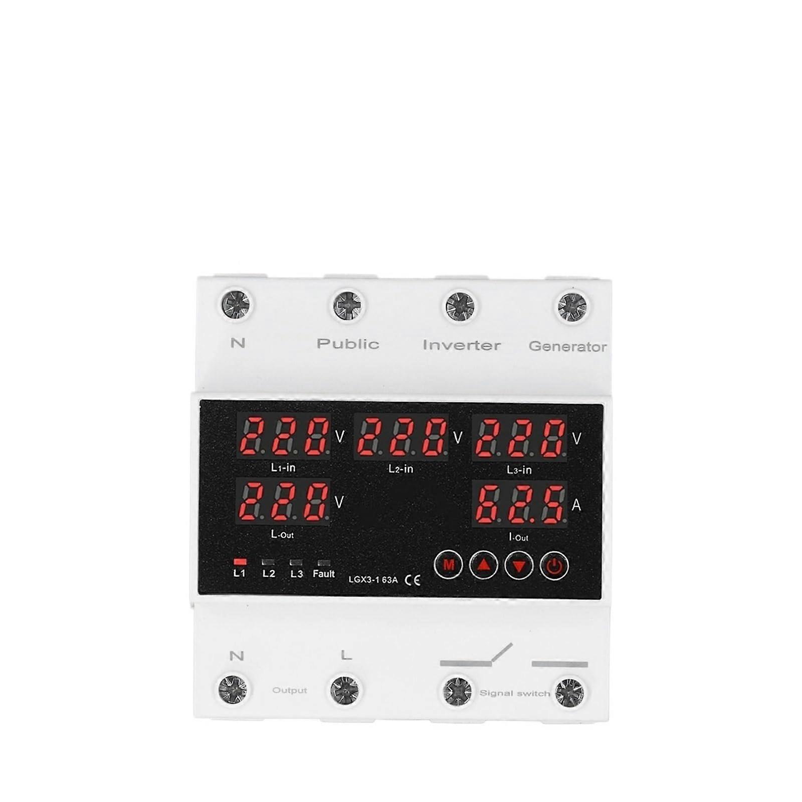 63A 3 Phase Automatic Transfer Switch AC220V 4 Wire Generator Changeover with Adjustable Voltage