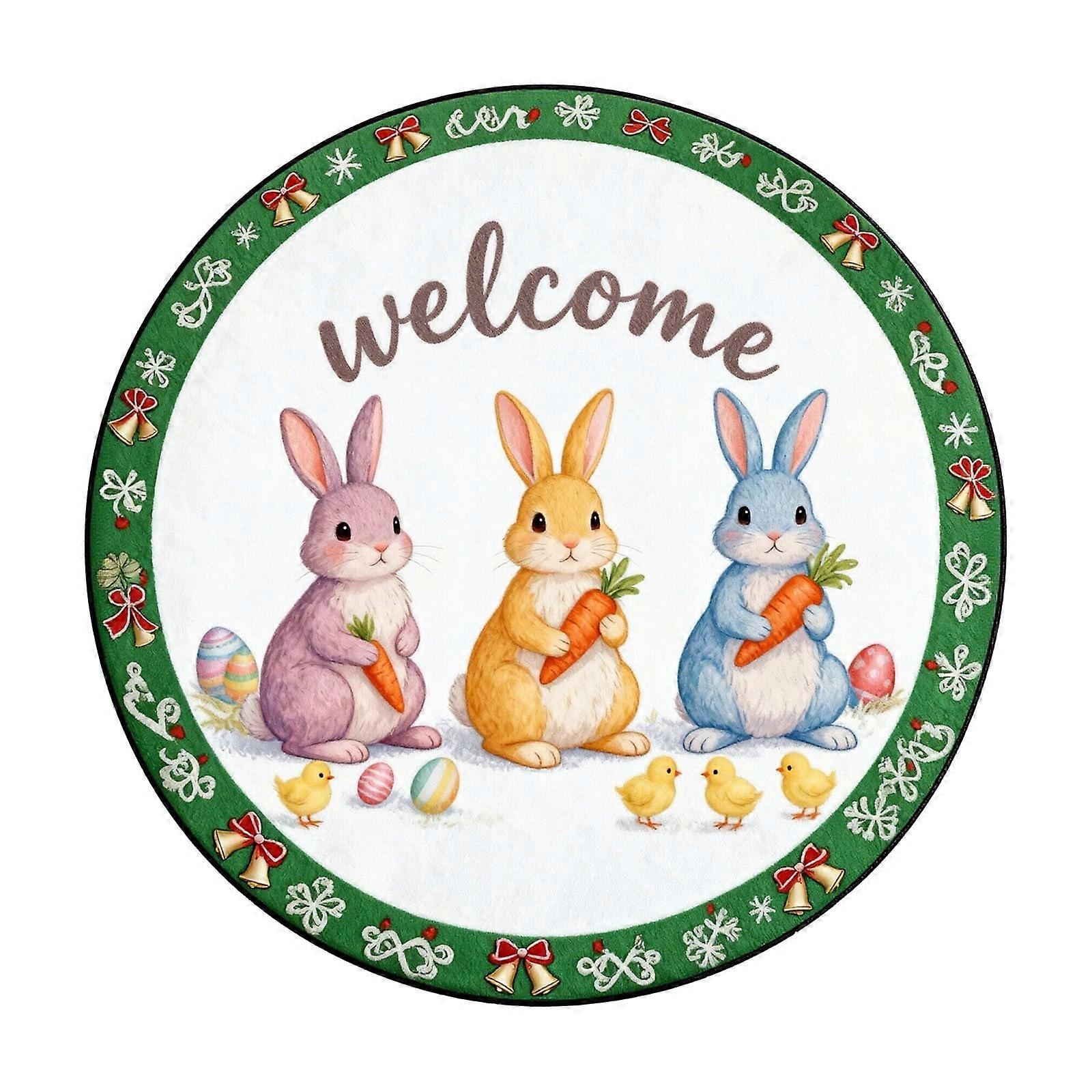 Round Easter Bunny Welcome Mat, Absorbent & Durable, 40/60/80cm, Compatible with Easter Decor