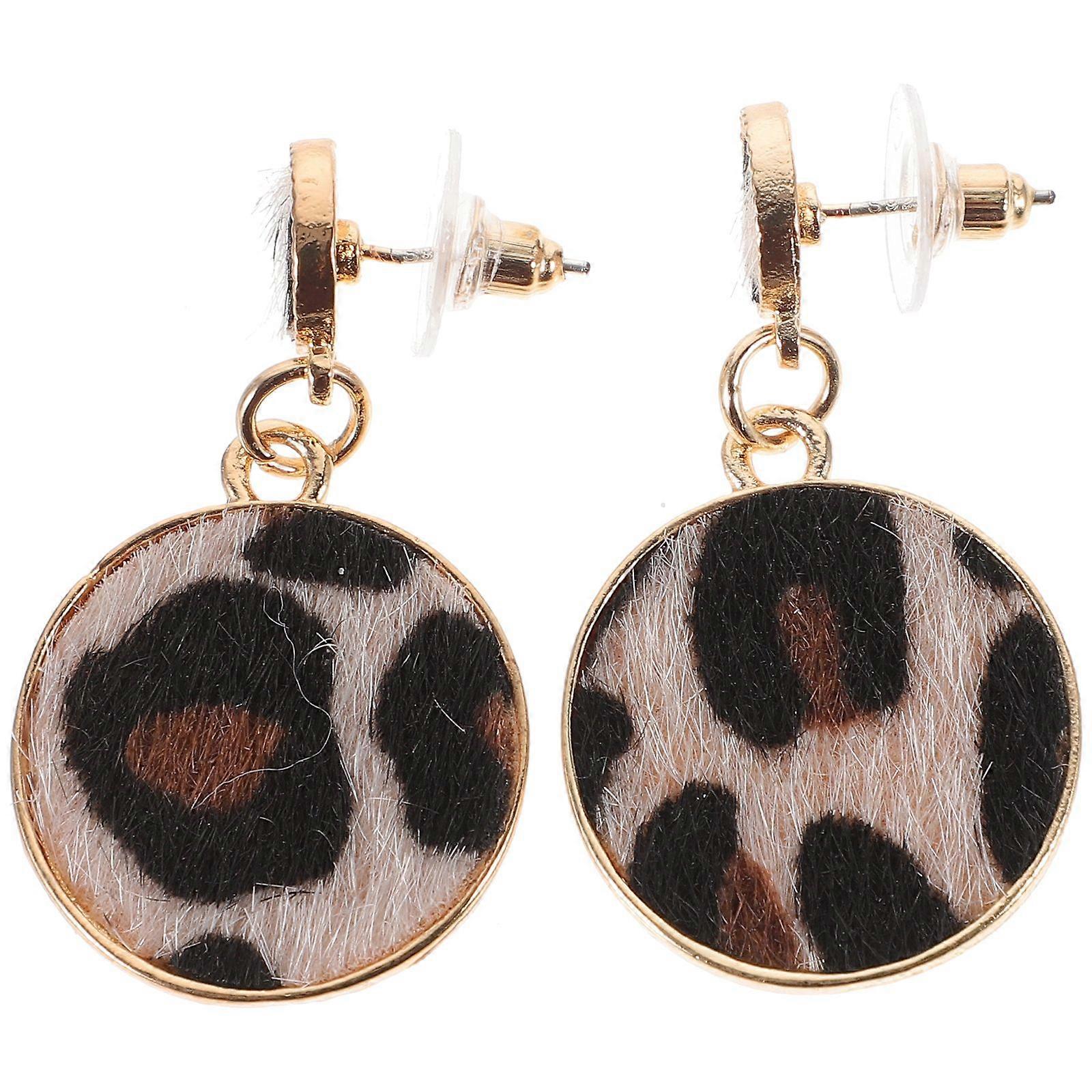 2PCS/Set Leopard Pattern Plush Earrings Geometric Round Shape Earrings Stud Earrings