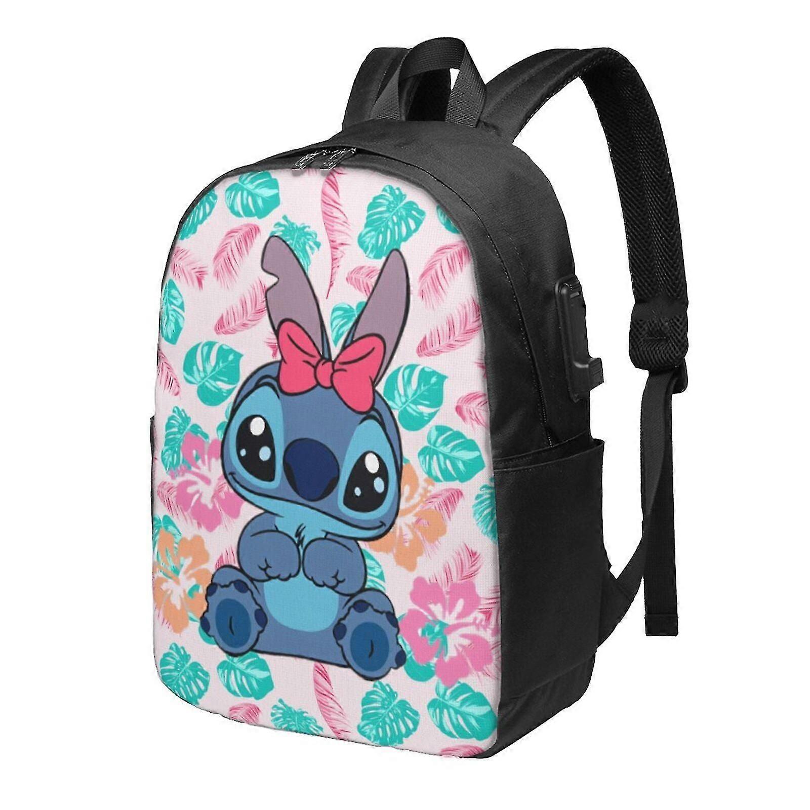 j7782 Lilo & Stitch Backpack With USB Charging Port, Travel Laptop Backpack, Water Resistant College School Computer Bag, Durable Daypack, Fit 16 Inch