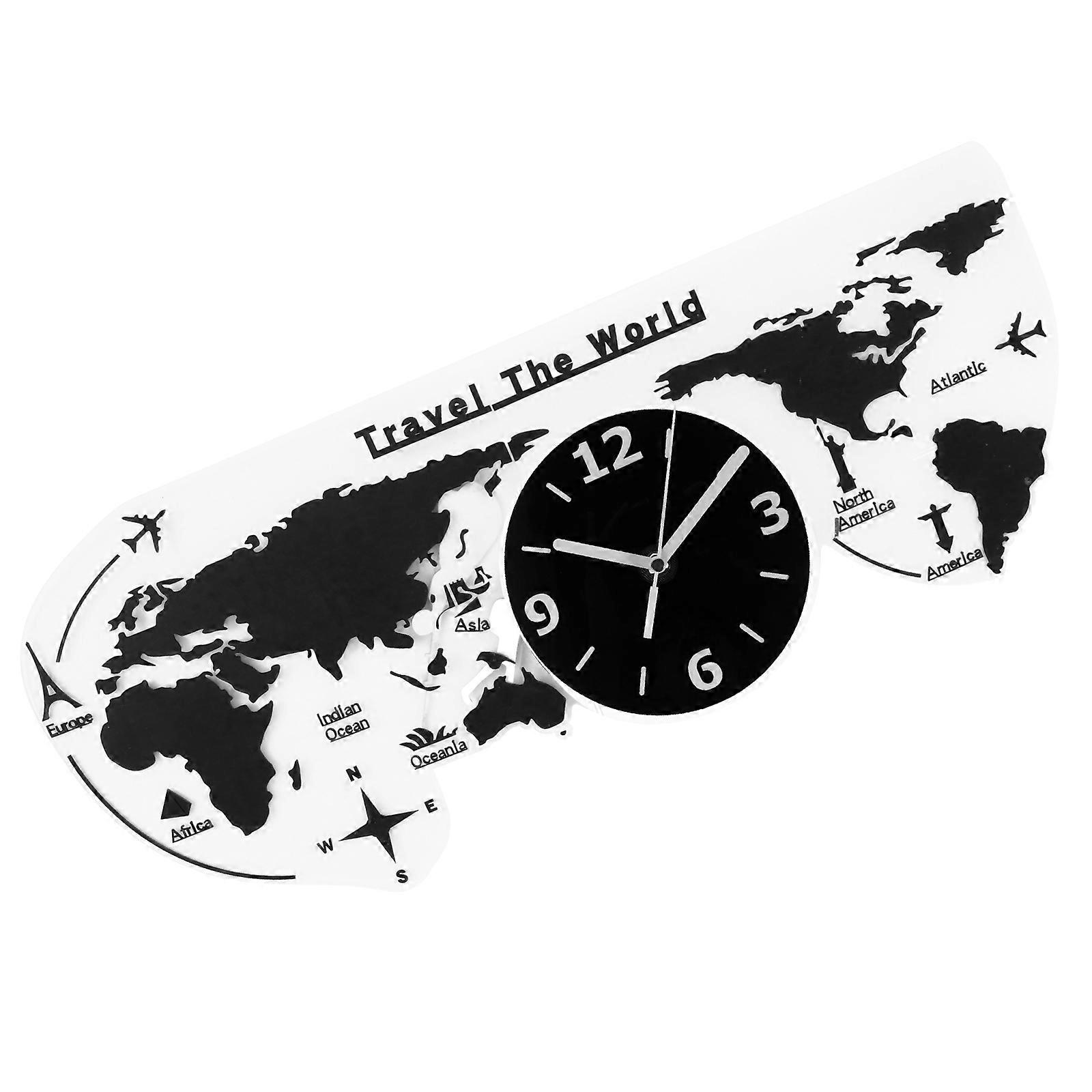 Black Acrylic Wall Clock World Map Clock for Decoration 1Set