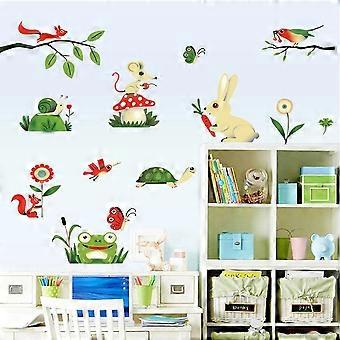 Heytea Cartoon Little Insects Party - Lovely Frog Rabbit & Birds - Removable Wall Sticker Decal, Children Kids Baby Home Room Nursery DIY Decorative A