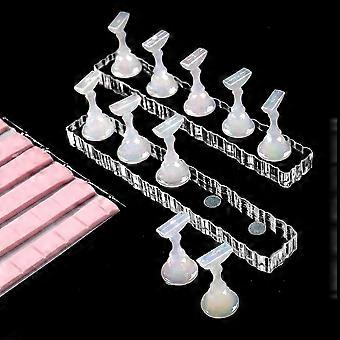 2 Set Nail Holder For Painting Nails, Transparent Acrylic Nail Stand For Press On / Fake Nail Tips Training / Nails Display With 96 Pcs Reusable Adhes