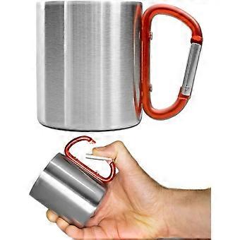 Kubek do użytku na zewnątrz - Kubek kempingowy - Kompaktowy i lekki, 220 ml z przykręcanym uchwytem karabińczyka ze stali nierdzewnej - Do wędrówek, trekkingu, pracy.