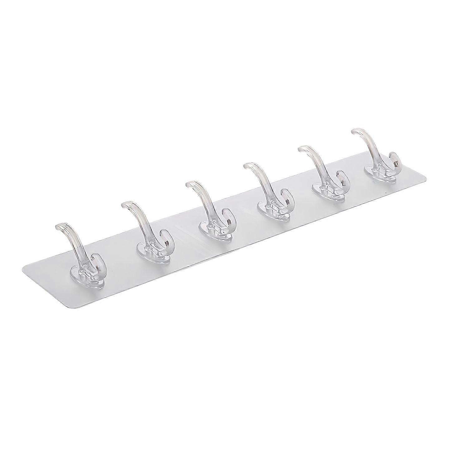 Transparent 6-Hook Wall Mount with Strong Adhesive, No-Drill