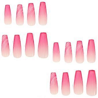 1 lot de faux ongles roses ombrés à coller - Design dégradé French Manucure carrée pour femmes - Finition brillante, couvrance totale, facile à porter