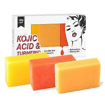 Turmeric Kojic Acid Soap for Face and Body, with Tea Tree Oil, Kojic Acid Lightening Soaps for Dark Spots, Acne and Blackheads, 100 g x 3 Bars