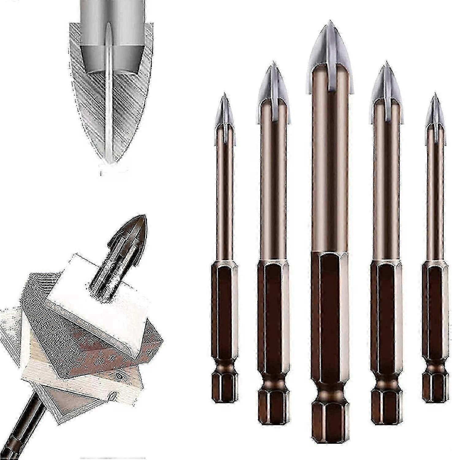 5pcs Efficient Universal Drilling Tool Multifunctional Triangle Cross Alloy Drill Bit Set