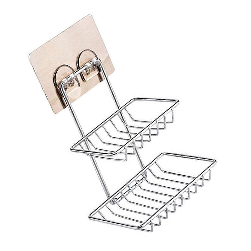 Stainless Steel Soap Rack Double Layer for Storage Silver