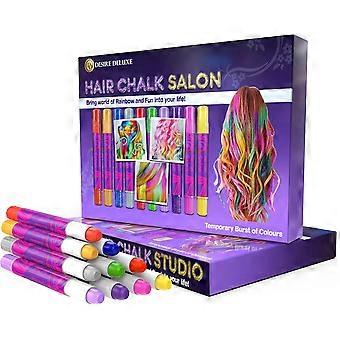 Coffret de 10 craies pour cheveux lavables et temporaires, idéal pour les enfants et les adolescentes. Parfait pour se maquiller et se déguiser. Un cadeau coloré pour Noël.