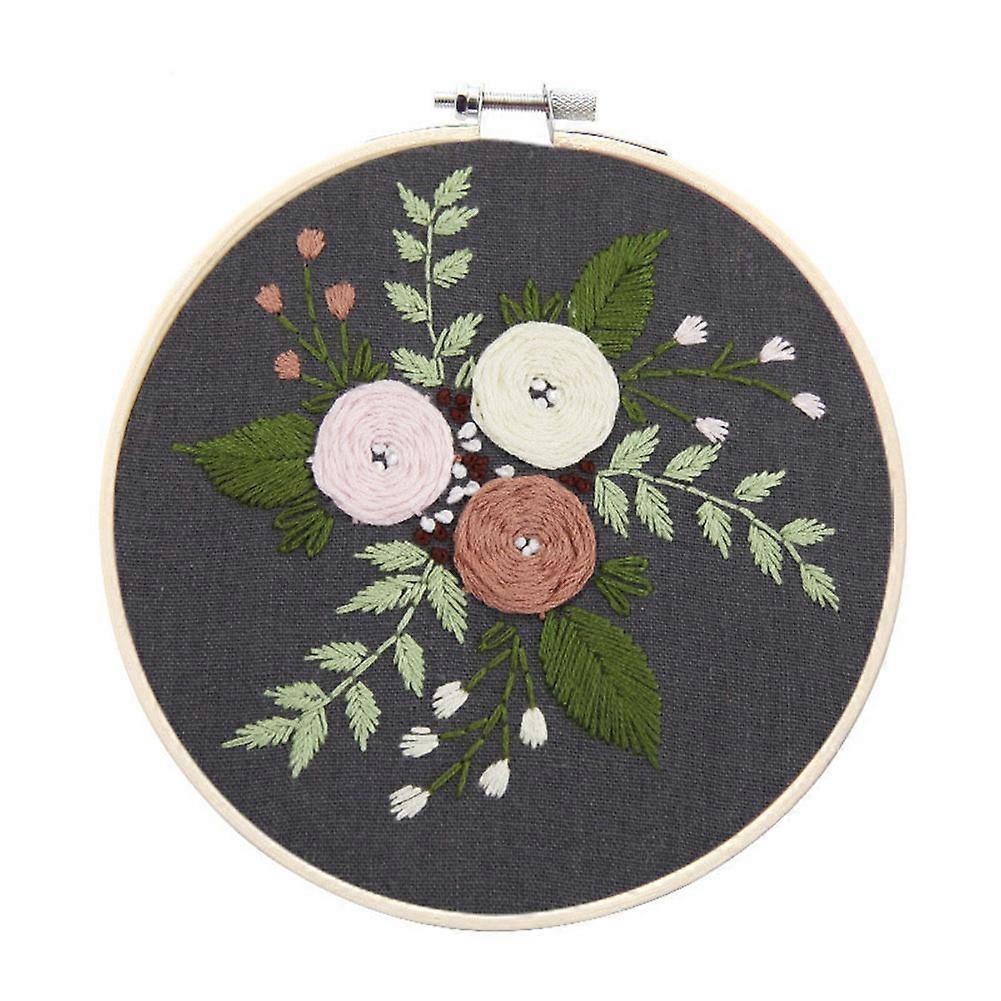 DIY Embroidery Starter Kit - Includes Flower Pattern Cross Stitch Needlework & Hoop
