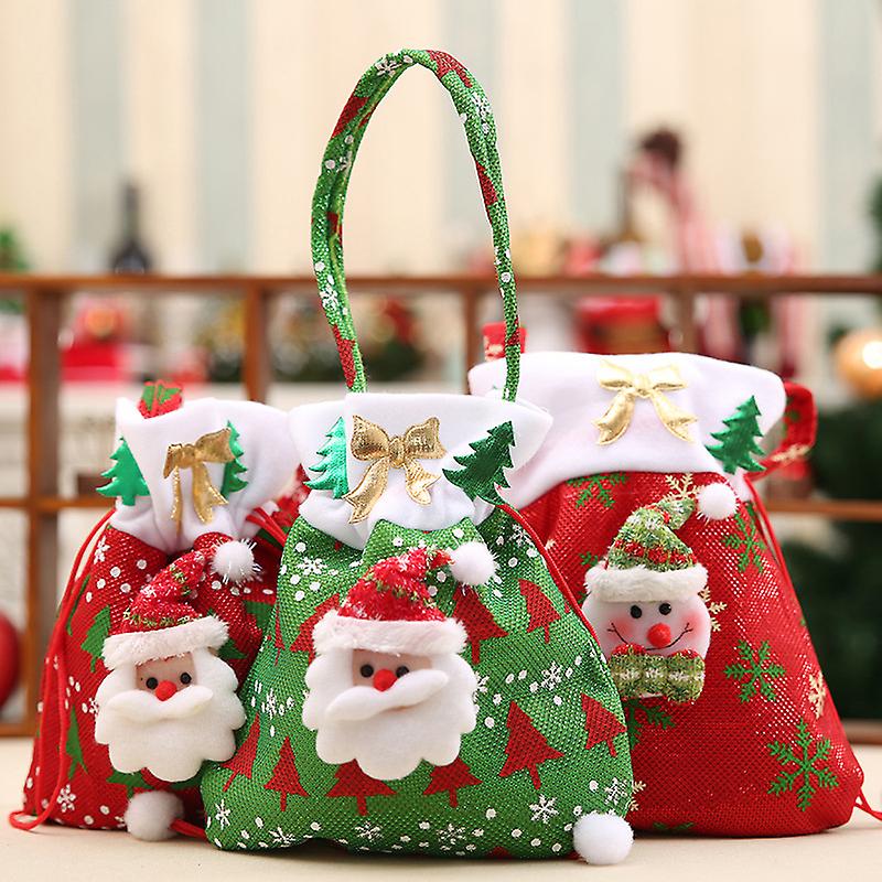Christmas Large Candy Gift Big Bag Cute Linen Tote Side Drawstring Pocket Gift