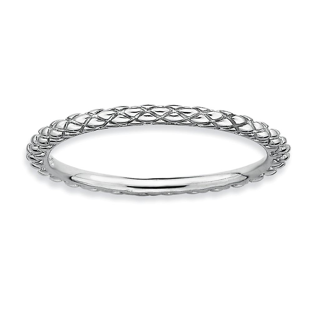 925 Sterling Silver Polished Patterned Stackable Rhodium Criss Cross Ring Stackable Ring for Women - Ring Size: 5 to 10