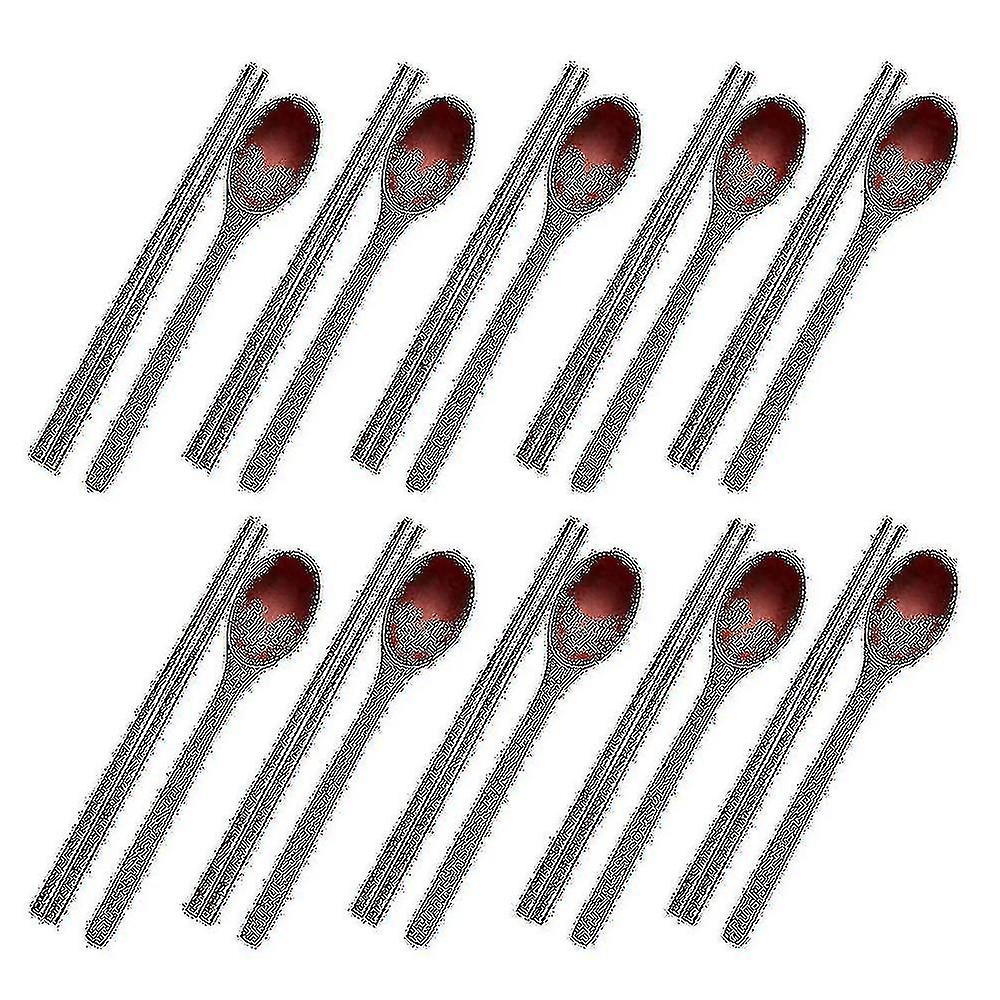 20pcs Long Handle Wooden Spoon And Chopsticks Set Flatware Reusable Tableware Combination Utensils