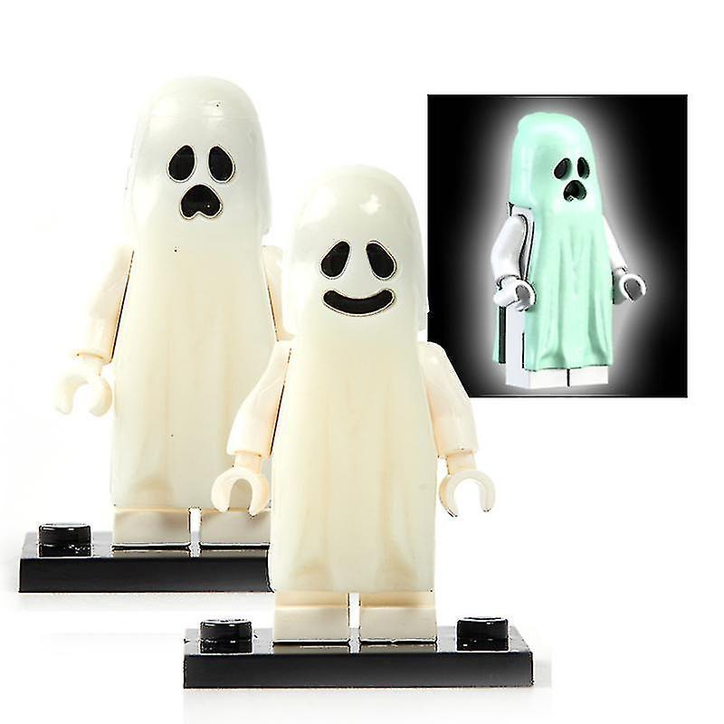 2 Pcs Halloween Series Building Blocks Luminous Smiling Ghost Model Action Figures