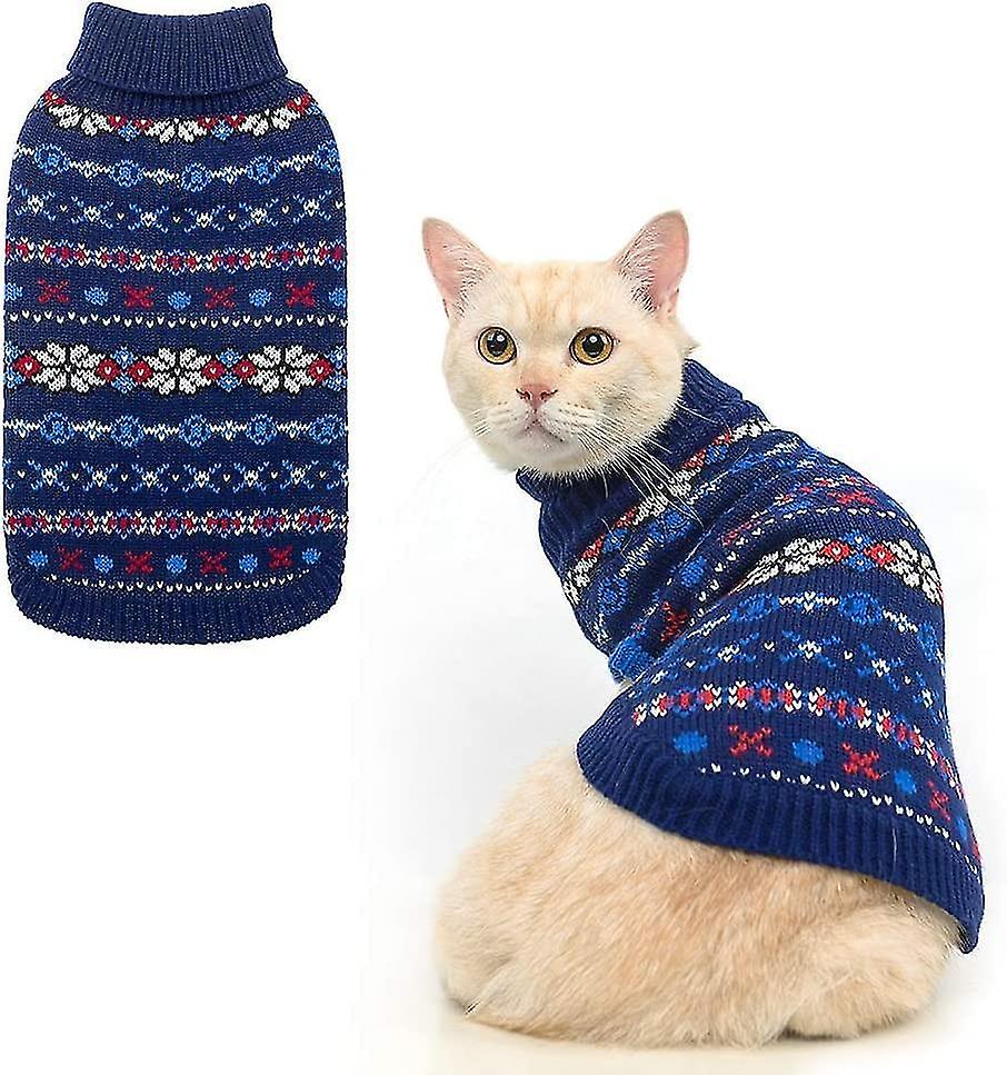 Turtleneck Pet Sweater With Leash Hole - Cute Pullover Pet Puppy Kitty Winter Knitwear With Snowflak