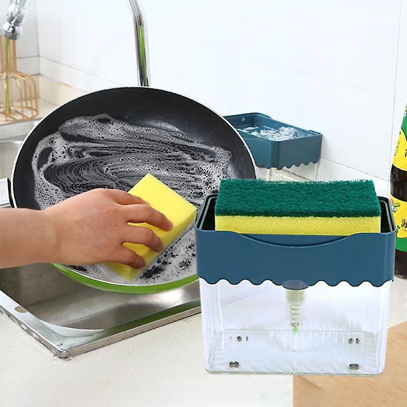 Kitchen Soap Dishwashing Detergent Press Dispenser Sponge Cleaning Pad Container